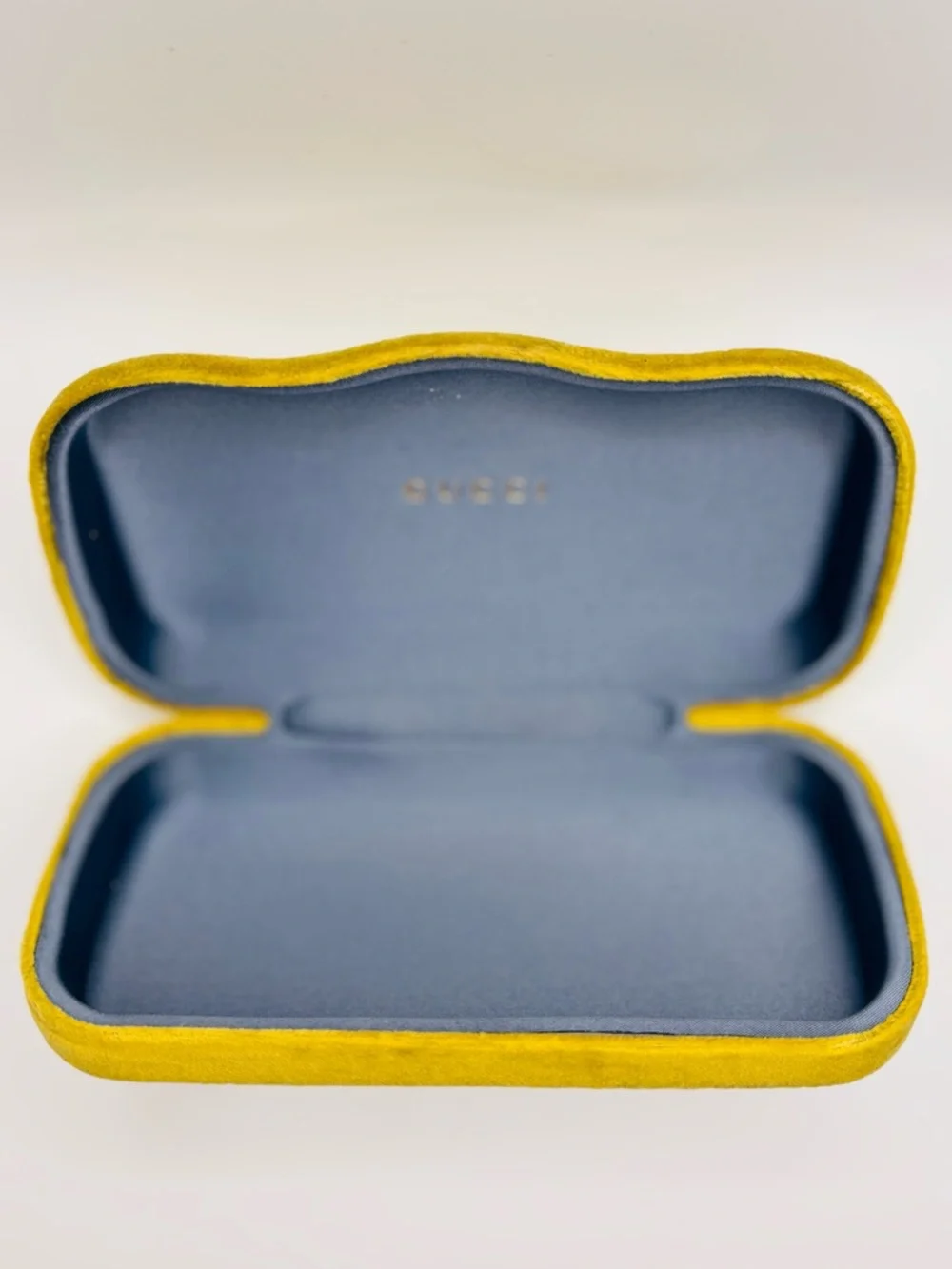 Gucci Velvet Eyeglass Case Yellow Gold Blue Interior EUC